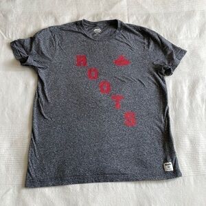 ROOTS Gray Space Dye Logo Graphic T-Shirt Size Small